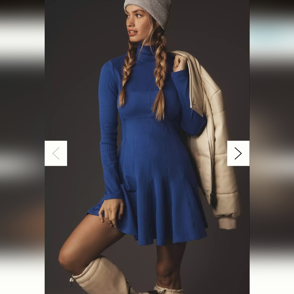 Anthropologie Daily Practice Long-Sleeve Mini Swing Dress‎ Ribbed blue XL